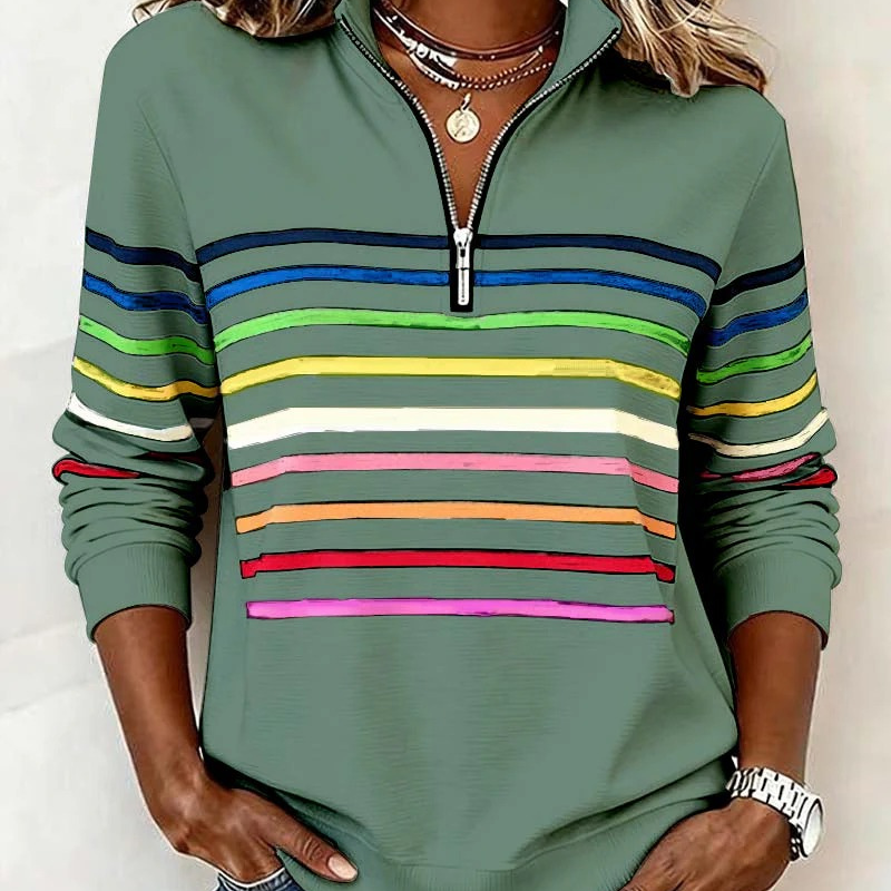 Alina™- Stripet Halfzip Topp