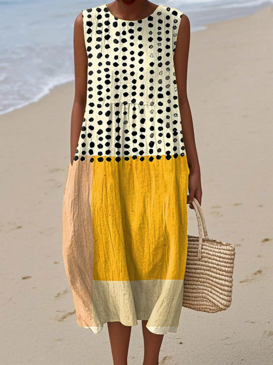 Allana™ - Abstrakt Geometrisk Kjole med Prikker