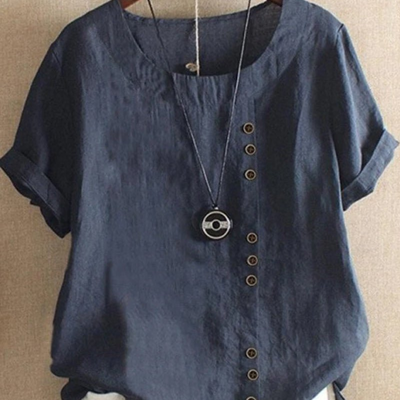 Belle™- Knappet T-skjorte med Rund hals