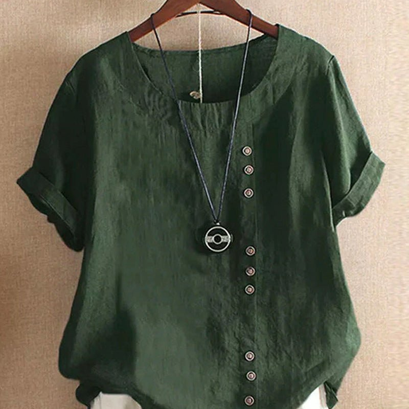 Belle™- Knappet T-skjorte med Rund hals