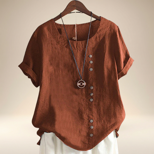 Belle™- Knappet T-skjorte med Rund hals