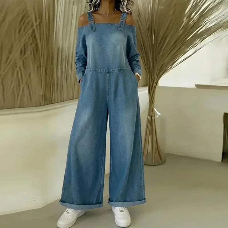 Callie™ – Off-Skuldra Denim Jumpsuit