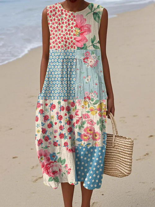 Anna™- Midikjole med lappeteppe