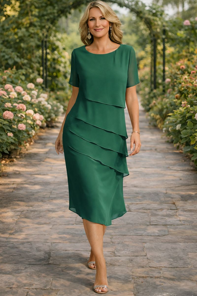 Elena™-Lagdelt midikjole i chiffong