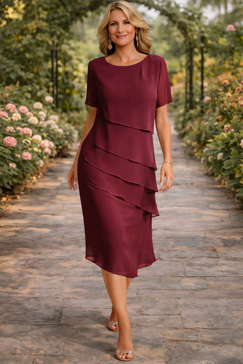 Elena™-Lagdelt midikjole i chiffong